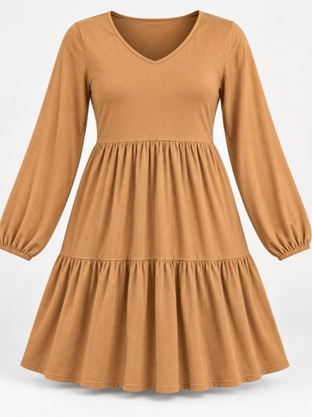HOTOUCH Womens M Mustard Tiered V Neck Long Sleeve Babydoll Dress NWT